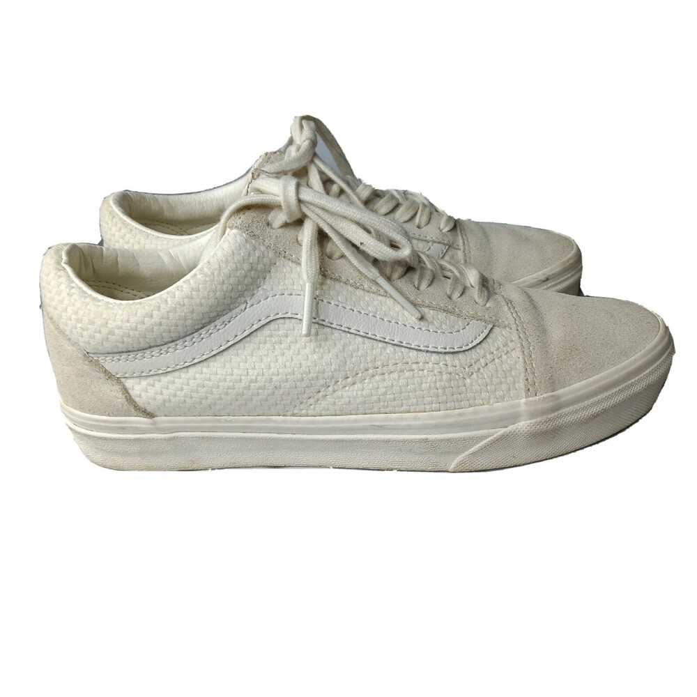 VANS Old Skool Low Top Shoes Women’s Size 8 Sneakers Woven Check White/Natural - Picture 2 of 12